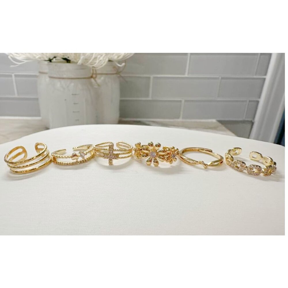 Lot of 6 New Stack Style Hot Fashion 18K Gold Plated Rings